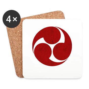 Mitsudomoe Red Distressed Graphic - Coasters (set of 4) - white - Front