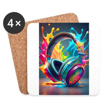 Bunte Kopfhörer - Untersetzer (4er-Set) - Weiß - Vorne