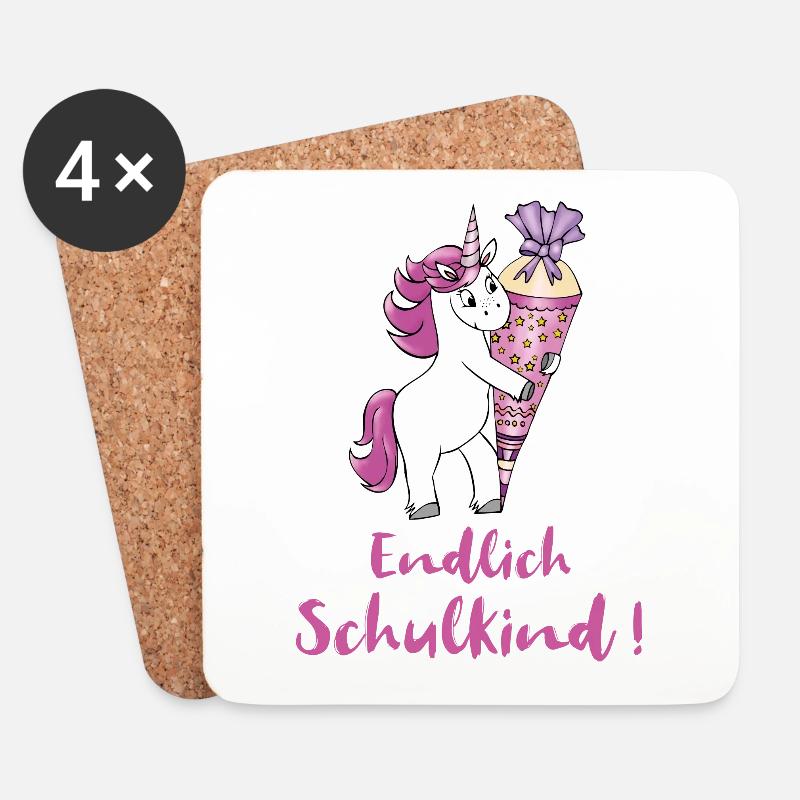 Einhorn mit Zuckertüte Einschulung Schulanfang - Untersetzer (4er-Set) - Weiß