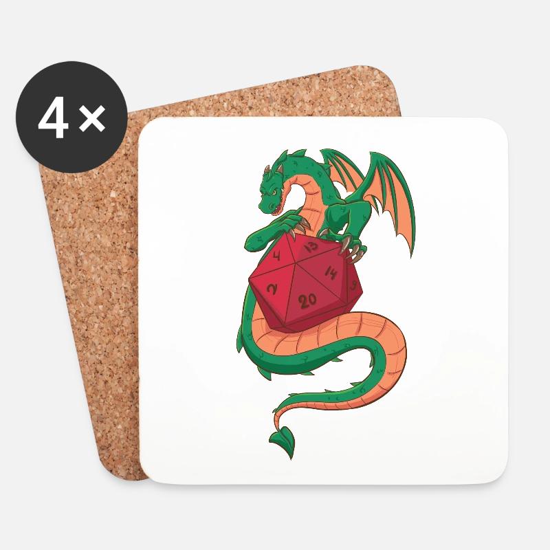 Dragon & D20 (Rollenspiele) - Untersetzer (4er-Set) - Weiß