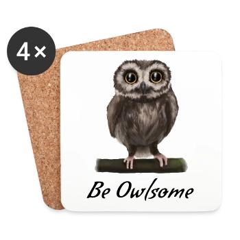 Eagle owl - besome (awesome) - Coasters (set of 4) - white - Front