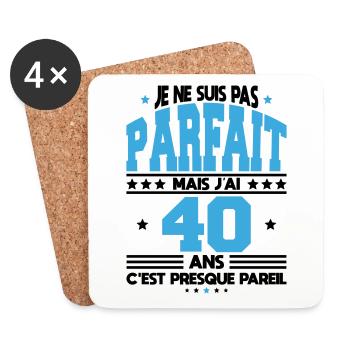 Anniversaire 40 ans - Pas parfait mais 40 ans - Dessous de verre (lot de 4) - blanc - Devant