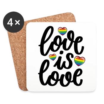 Liebe ist Liebe süße Regenbogenherzen - Untersetzer (4er-Set) - Weiß - Vorne