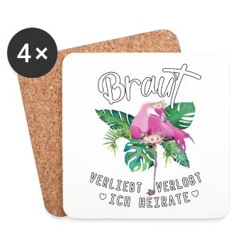 Braut Flamingo verliebt verlobt ich heirate jga - Untersetzer (4er-Set) - Weiß - Vorne
