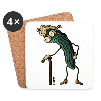 Mrs Shrivelcumber - dessin animé de concombre - Dessous de verre (lot de 4) - blanc - Devant