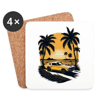 Le coucher de soleil doré illumine la plage tranquille - Dessous de verre (lot de 4) - blanc - Devant