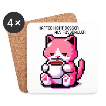 WITZIGE KAFFEE KATZE RETRO GAMING PIXELART - Untersetzer (4er-Set) - Weiß - Vorne