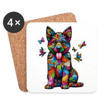 DOG COLORFUL COLORFUL RAINBOW PATTERN STRIPES - Coasters (set of 4) - white - Front