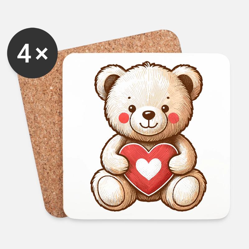TEDDYBÄR TEDDY BÄR KUSCHELTIER KUSCHELN WEICH HERZ - Untersetzer (4er-Set) - Weiß