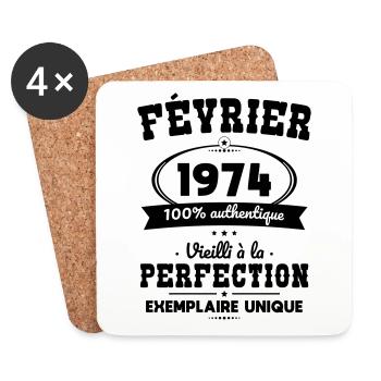 Anniversaire 50 ans - Février 1974 Perfection - Dessous de verre (lot de 4) - blanc - Devant