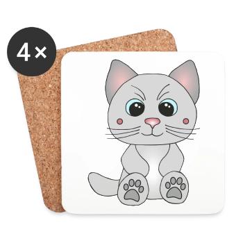 Süße graue Katze - Untersetzer (4er-Set) - Weiß - Vorne