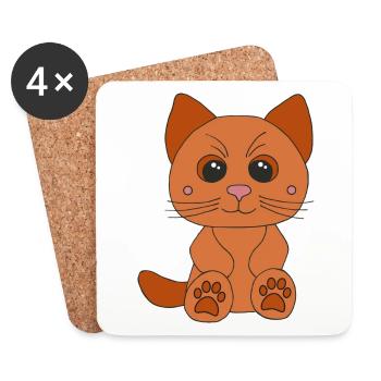 Süße braune Katze - Untersetzer (4er-Set) - Weiß - Vorne