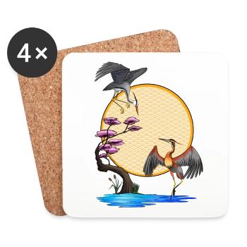 Herons - Japan - Sun - elegance - Coasters (set of 4) - white - Front