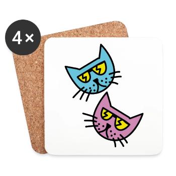Zwei lustige bunte Katzen Grafik Illustration - Untersetzer (4er-Set) - Weiß - Vorne