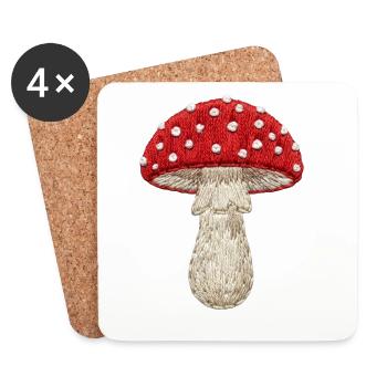 Mushroom red-white in embroidered look (printed) - Coasters (set of 4) - white - Front