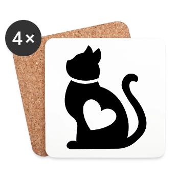 Katze mit Herz <3 Geschenk für Katzenliebhaber - Untersetzer (4er-Set) - Weiß - Vorne