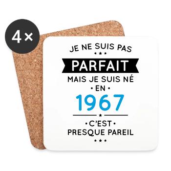 Anniversaire 55 ans - Pas parfait mais né en 1967 - Dessous de verre (lot de 4) - blanc - Devant