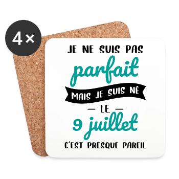 Anniversaire - Pas parfait mais né le 9 Juillet - Dessous de verre (lot de 4) - blanc - Devant