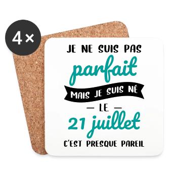 Anniversaire - Pas parfait mais né le 21 Juillet - Dessous de verre (lot de 4) - blanc - Devant