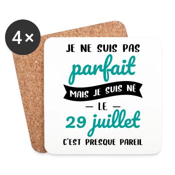 Anniversaire - Pas parfait mais né le 29 Juillet - Dessous de verre (lot de 4) - blanc - Devant