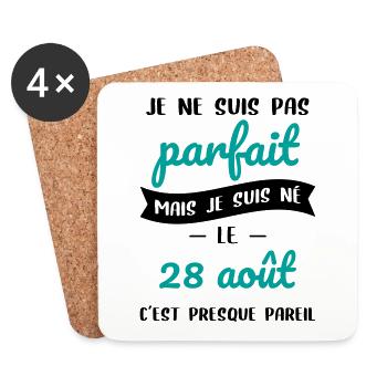 Anniversaire - Pas parfait mais né le 28 Août - Dessous de verre (lot de 4) - blanc - Devant