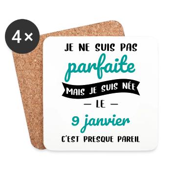 Anniversaire - Pas parfaite mais née 9 Janvier - Dessous de verre (lot de 4) - blanc - Devant
