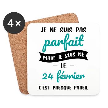 Anniversaire - Pas parfait mais né le 24 Février - Dessous de verre (lot de 4) - blanc - Devant
