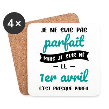 Anniversaire - Pas parfait mais né le 1er Avril - Dessous de verre (lot de 4) - blanc - Devant