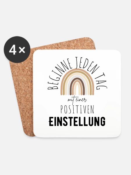 POSITIVE EINSTELLUNG MINDSET Motivation - Untersetzer (4er-Set) - Weiß