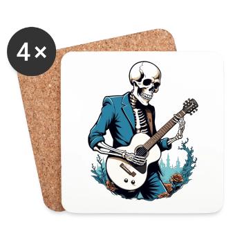 Squelette avec guitare - Dessous de verre (lot de 4) - blanc - Devant