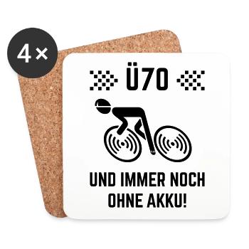 Ü70 Und Immer Noch Ohne Akku! (Fahrrad Rennrad B) - Untersetzer (4er-Set) - Weiß - Vorne