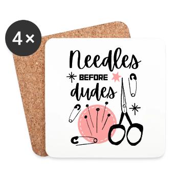 Needles Before Dudes - Funny Sewing Girl Power - Dessous de verre (lot de 4) - blanc - Devant