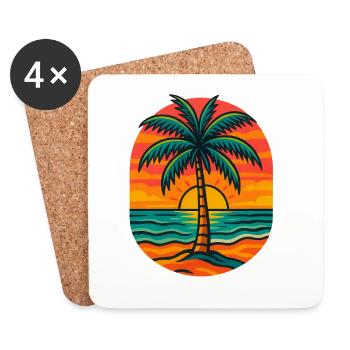 Sunset palm tree on the beach - Coasters (set of 4) - white - Front
