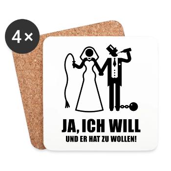 Ja, Ich Will … (Braut / Junggesellinnenabschied B) - Untersetzer (4er-Set) - Weiß - Vorne
