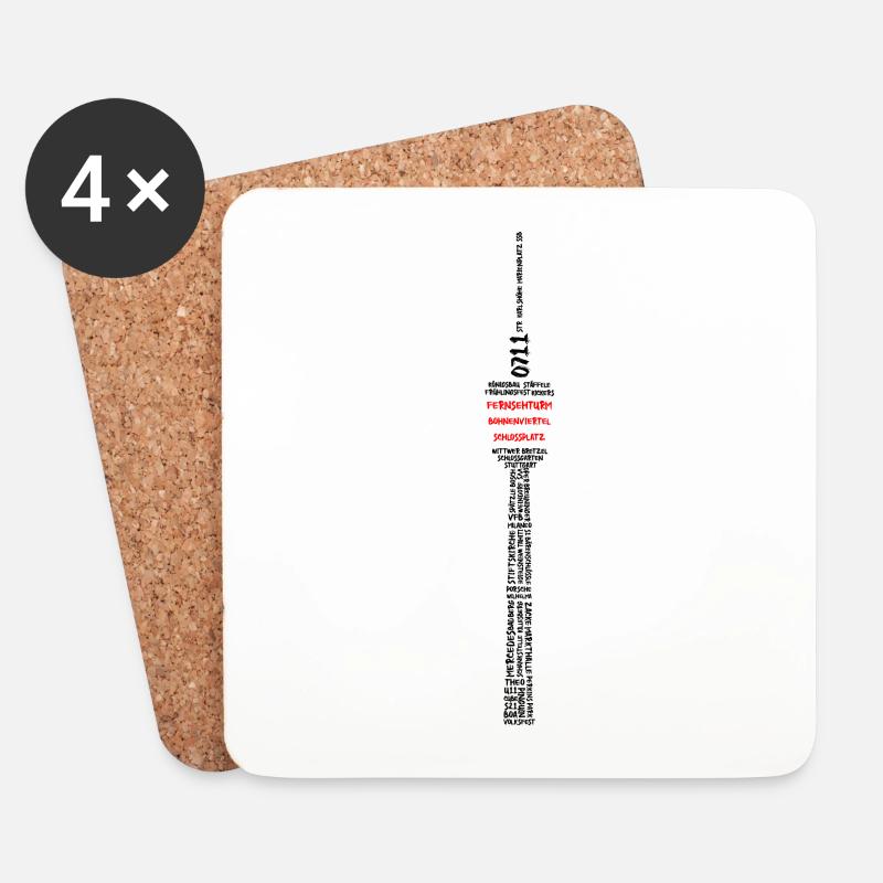 Stuttgart Fernsehturm (schwarz und rote Ebenen) - Untersetzer (4er-Set) - Weiß