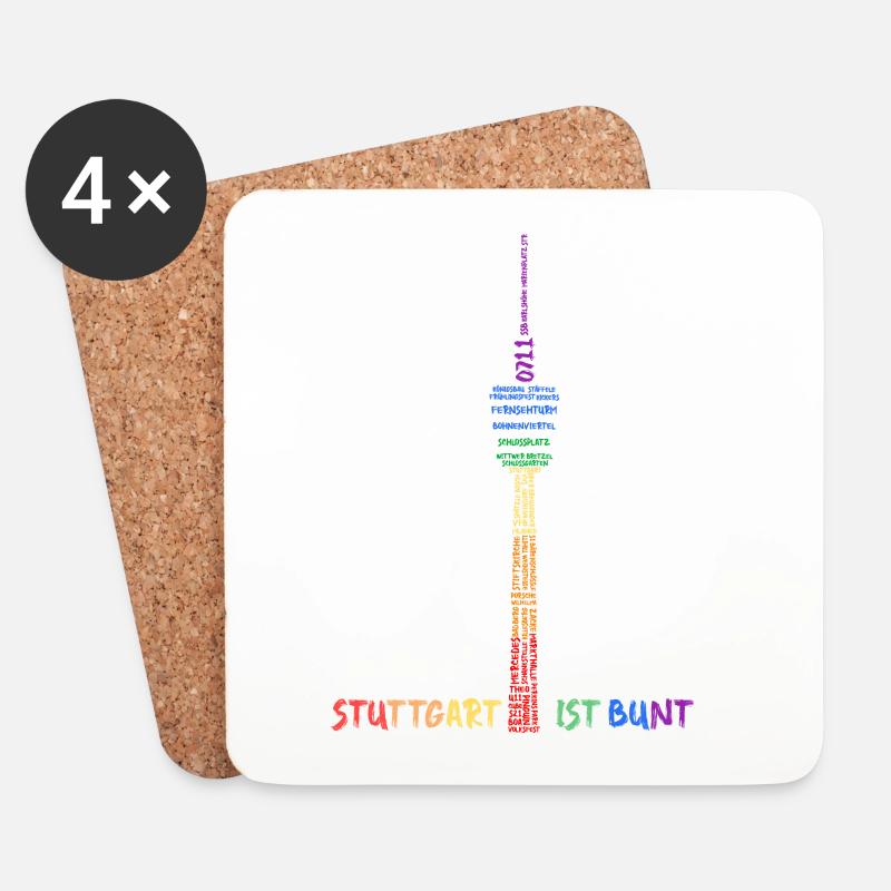 Stuttgarter Fernsehturm PRIDE Stuttgart ist bunt - Untersetzer (4er-Set) - Weiß