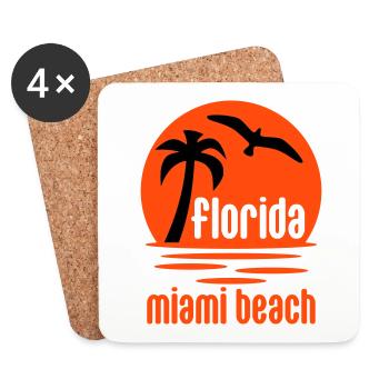 Floride, Miami beach (soleil, palmier, oiseau) - Dessous de verre (lot de 4) - blanc - Devant