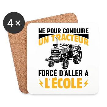 Né Pour Conduire Tracteur Forcé D'aller À L'école - Dessous de verre (lot de 4) - blanc - Devant