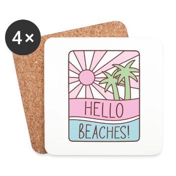 Funny Hello Beaches Pun Sunshine Pastel Summer - Coasters (set of 4) - white - Front