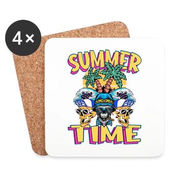 Été Soleil Palmiers Skull Beach Vacances à la mer - Dessous de verre (lot de 4) - blanc - Devant