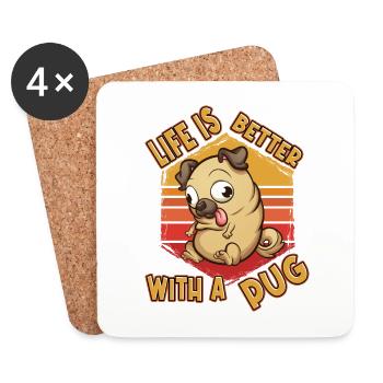 Mops Pug Spruch Lustig Hund Haustier Cartoon Comic - Untersetzer (4er-Set) - Weiß - Vorne