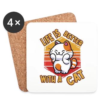 La vie de chat est meilleure avec un chat qui dit drôle - Dessous de verre (lot de 4) - blanc - Devant