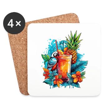 Sommer Cocktail Ananas Ara Papagei Blumen Urlaub - Untersetzer (4er-Set) - Weiß - Vorne