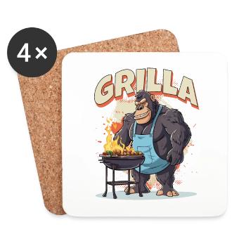 Grillen Grilla Griller Gorilla BBQ Spruch Lustig - Untersetzer (4er-Set) - Weiß - Vorne