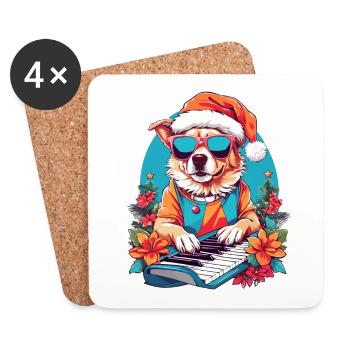 Chien avec piano - Dessous de verre (lot de 4) - blanc - Devant