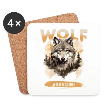 Loup tête de loup Nature nature sauvage aventure forêt Art - Dessous de verre (lot de 4) - blanc - Devant
