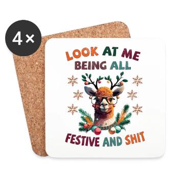 Regardez-moi être tout festif et merdique - Lama - Dessous de verre (lot de 4) - blanc - Devant