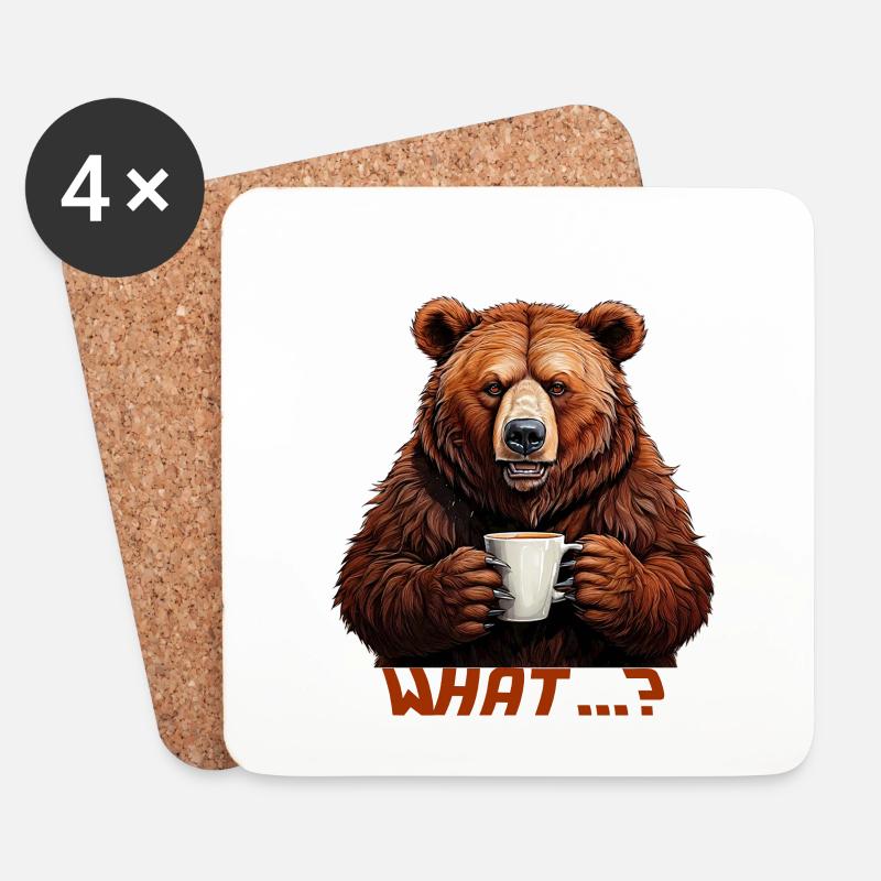 Bär mit Kaffee – What …? | Lustiges Design - Untersetzer (4er-Set) - Weiß