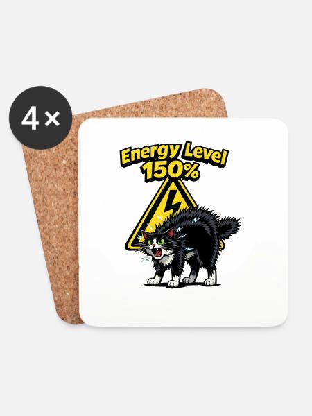 Energielevel 150% Geladene Katze - Untersetzer (4er-Set) - Weiß