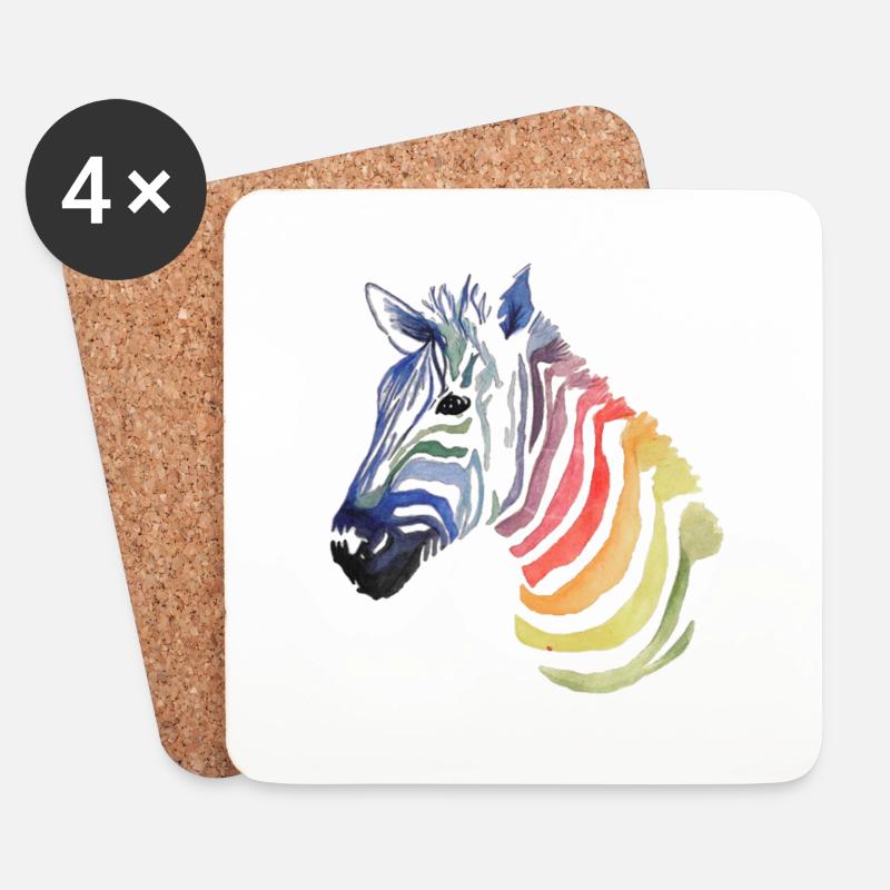 Buntes Zebra - Untersetzer (4er-Set) - Weiß